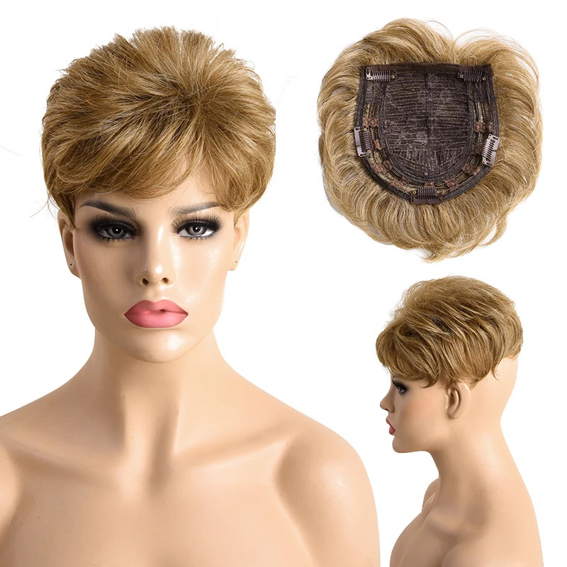 Short Pixie Cut Hair Topper Natural Wave Hair Pieces for Women Men Thinning Hair