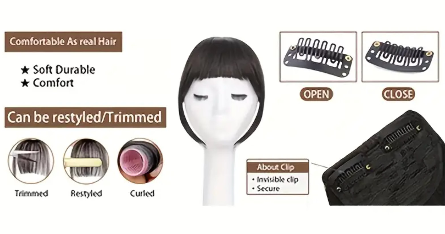 Bang Hair Extension Black Bangs Halloween Costume Cosplay Fashion Beauty Cute