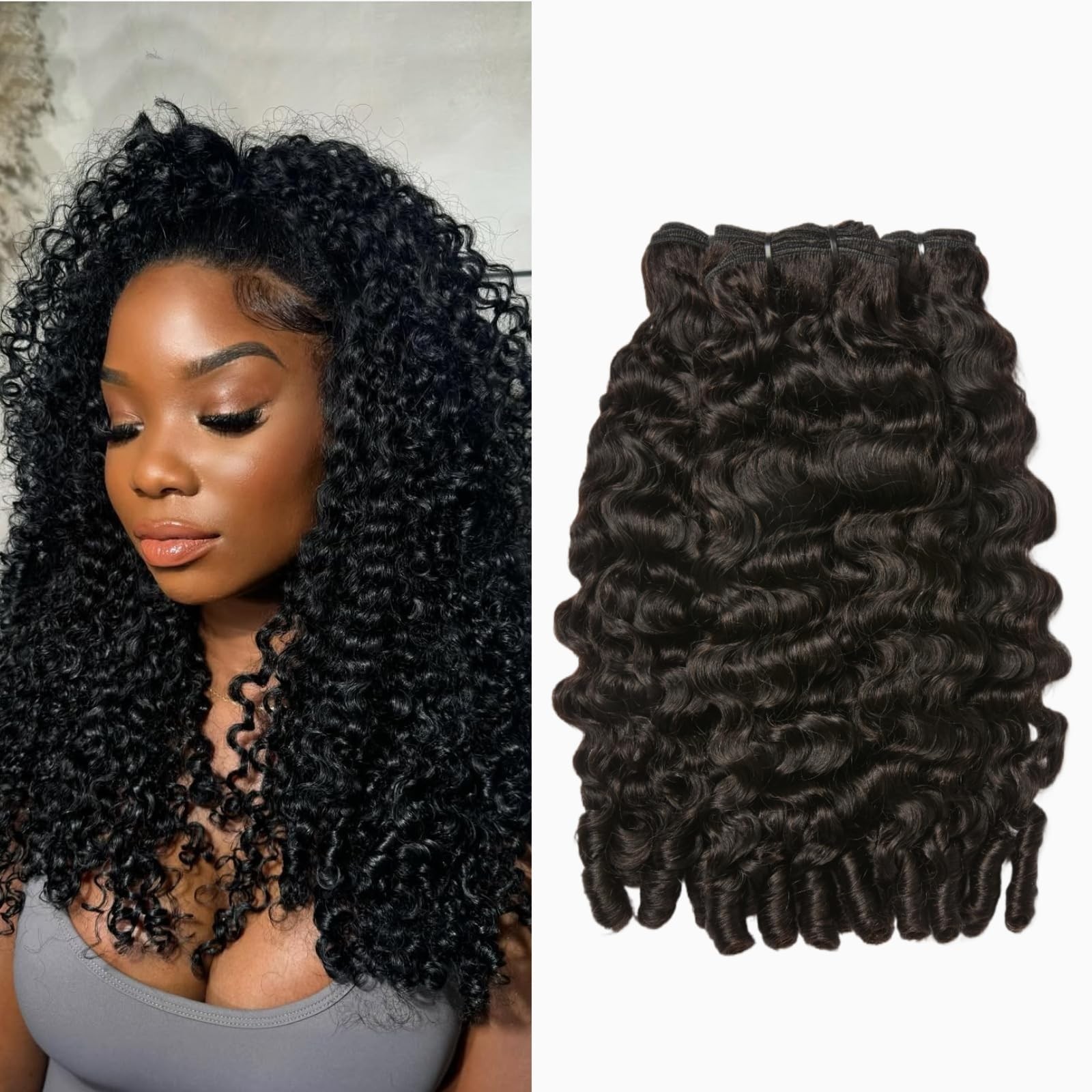 Burmese Curly Hair Bundles 3pcs Unprocessed Raw Water Wave Natural Black 18-22