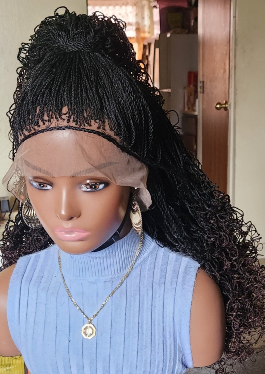 Handmade braided long Senegalese twist curly wig 1B/Dark Brown