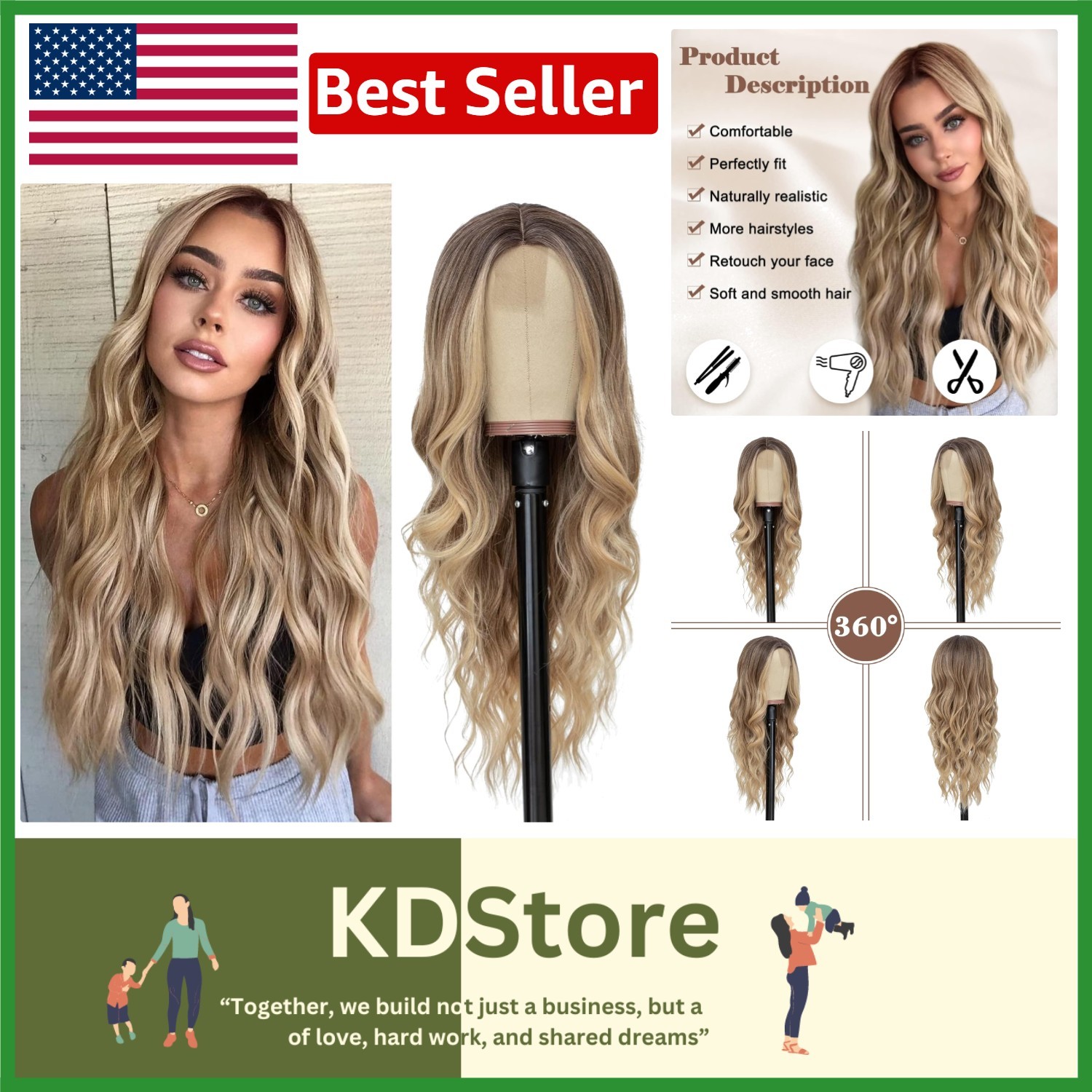 Versatile 26-Inch Ombre Blonde Wavy Wig – Perfect for Parties & Daily Wear