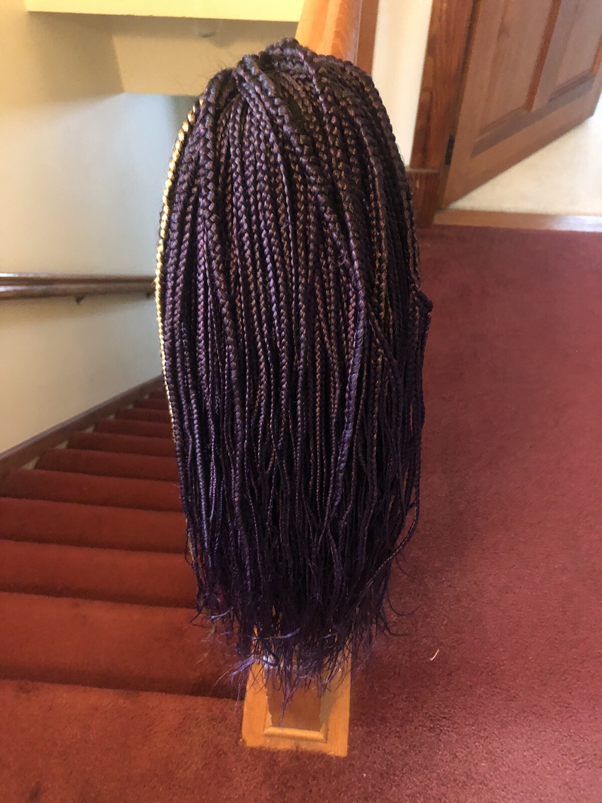 Custom Fully hand braided lace closure box braid wig baby hair color purple 28in