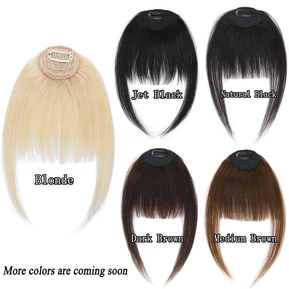 Straight Clip in Bangs Jet Black Color Human Hair Wispy Bang Extensions 6 inch