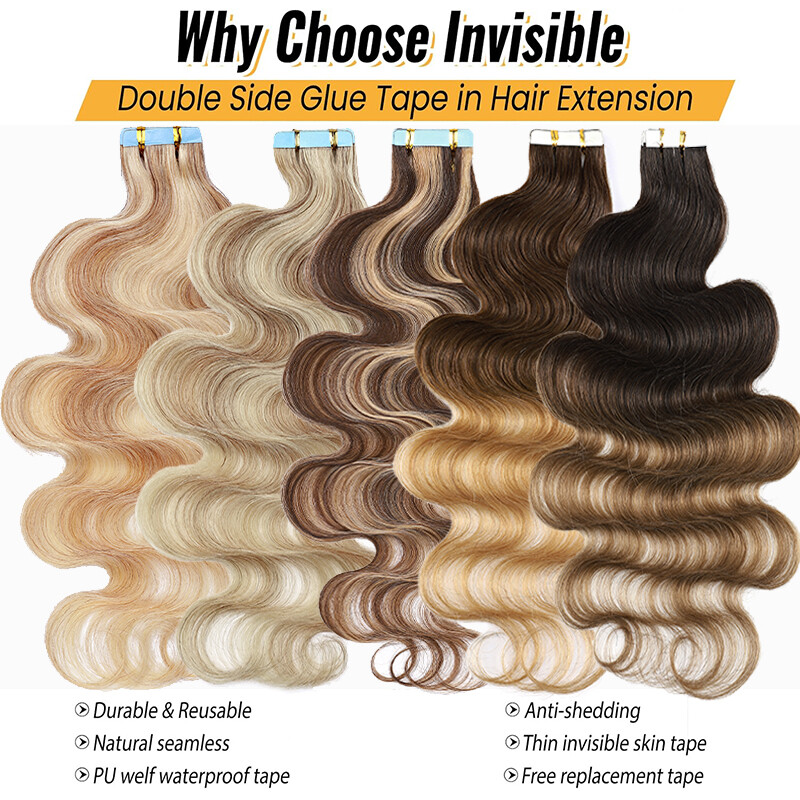 CLEARANCE Curly Wavy Tape in Real Remy Human Hair Extensions Skin Weft 10-40PCS