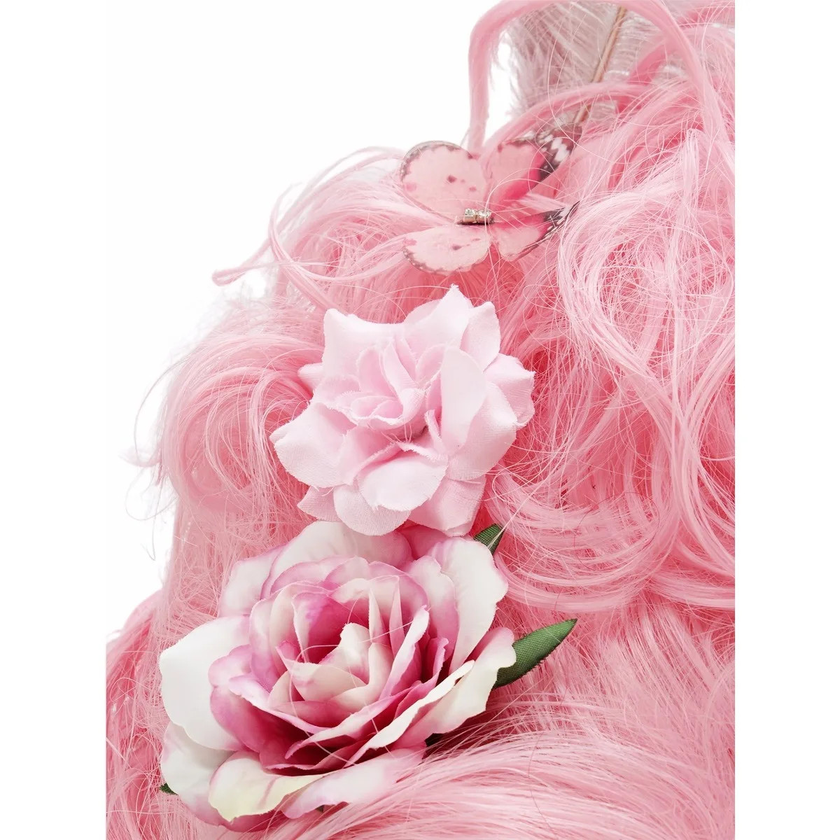 Pink Fluffy High-Top high quality Synthetic Wig | Queen’s Hairstyle with Feather