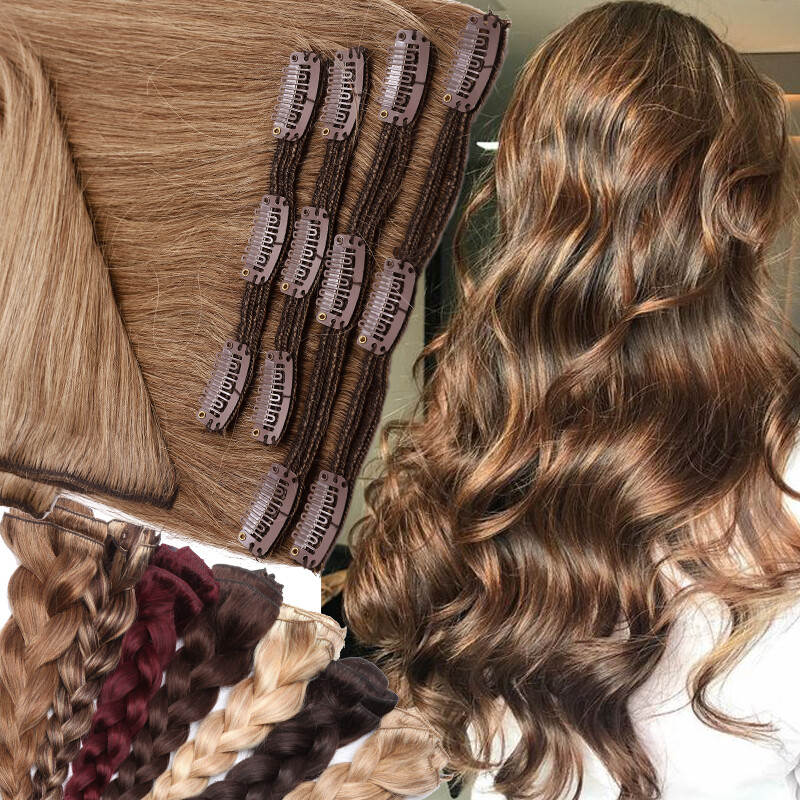 US StocK THICK Double Weft Clip In Full Head Russian Remy Human Hair Extensions