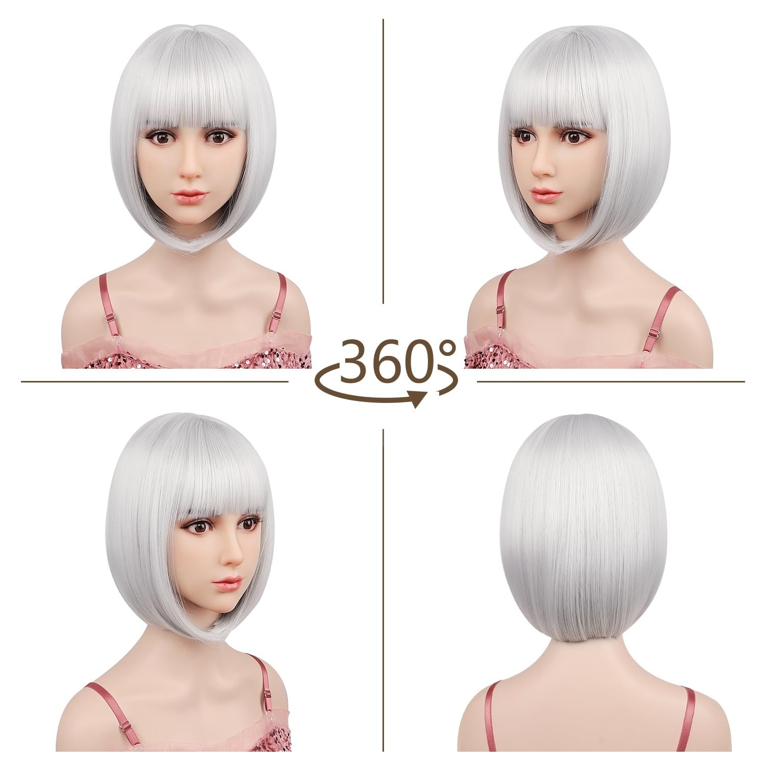 12″ Silver Straight Bob Wig for Women Halloween Party 158E106599