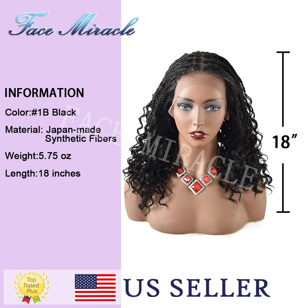 18.5″ Curly Ends Box Braided Wig Lace Front Women Braids Wigs Micro Twist Wig