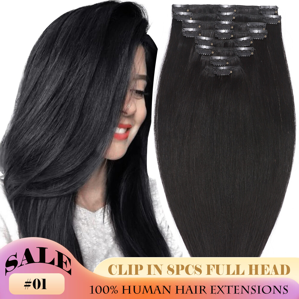 CLEARANCE Clip In 100% Human Hair Extensions Real Remy Hair Extensions Full Head
