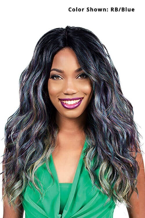 25” EZ Front Lace Wig Daytona RB/Blue Color Deep Natural and Curling Iron Safe!