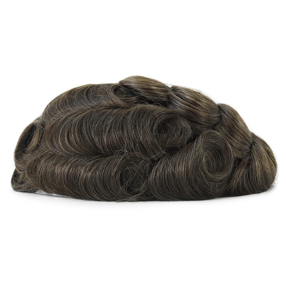 Mens Human Hair Replacement System 0.05mm Thin Skin BIO Toupee Hairpieces #4ASH