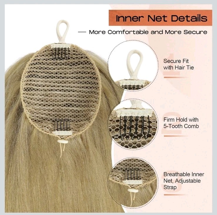 SEIKEA 16” Cheer Ponytail Hair Piece, 100% Ash Blond w/ Highlights Cheerleader