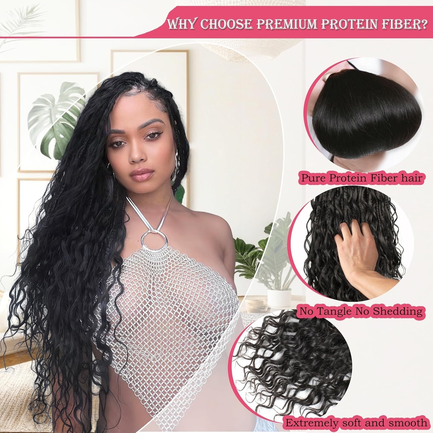Goddess Box Braids Pure Protein Fiber Close to Human Hair 24 Inch 8 Packs #T30