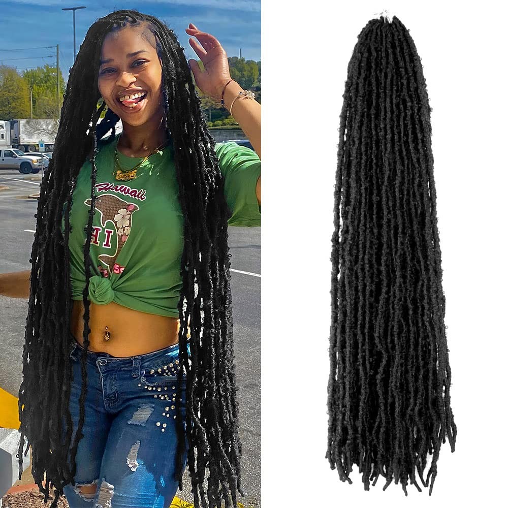 Bohobabe 36 Inch Light Weight Butterfly Locs Crochet Hair 6 Packs Long Black