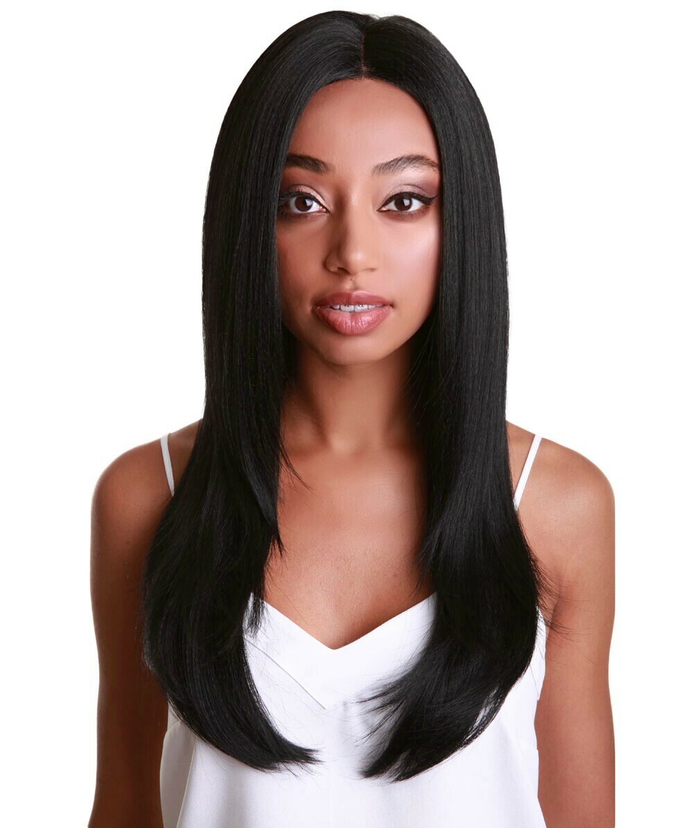 LUXLUXE Kiya Straight 22 Inch Long 4X4 Hand-Tied Lace Front Wig,BLT-0108, Black