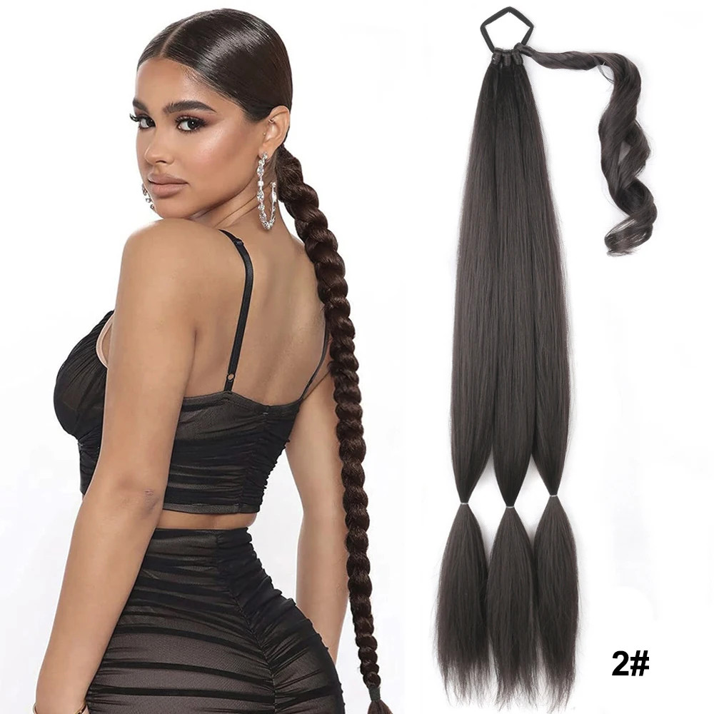 Black Brown Blonde Braided Ponytail Extensions Synthetic Fake Hair For Women