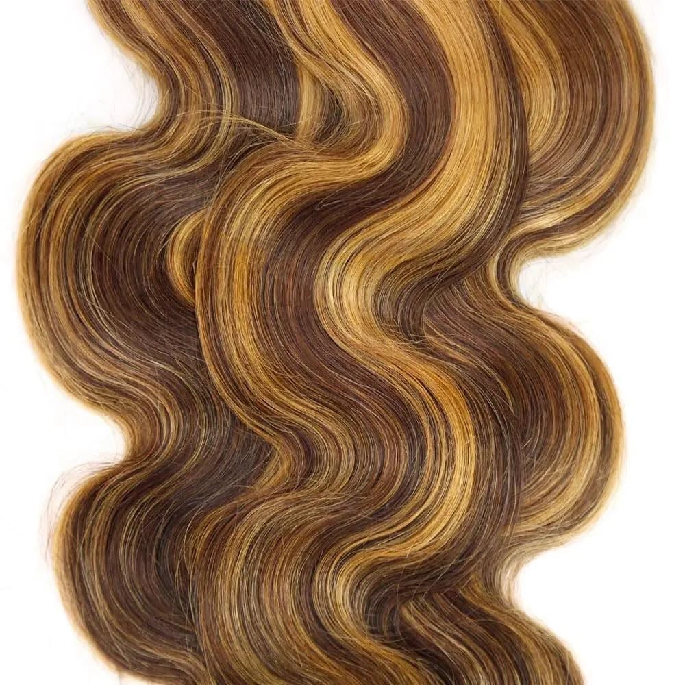 Brown Highlight Blonde Human Hair Bundles 18 20 22 Inch Body Wave 3 Bundles