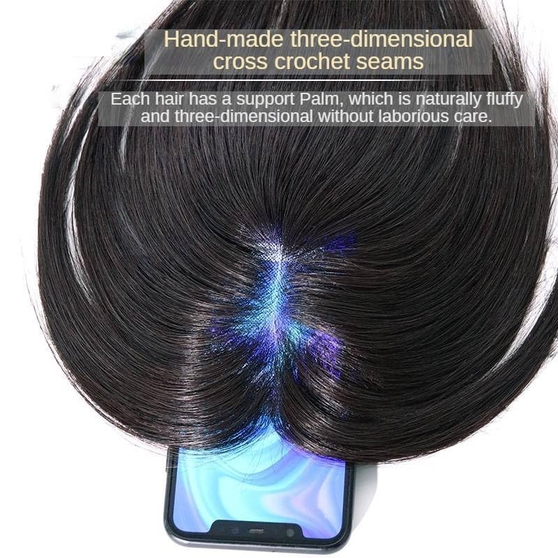 Hand-Tied Hair Topper with Bangs, Black