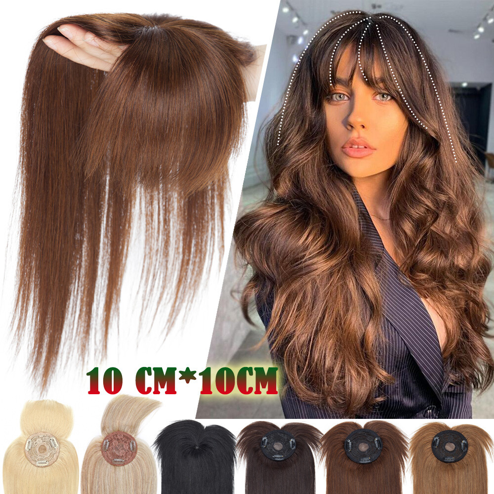 150% Topper Hairpiece Clip In Remy Human Hair Silk Top Toupee Wiglet Bangs Soft