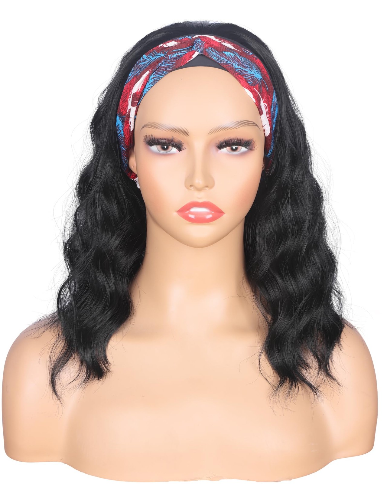 Black Wavy Headband Wig For Black Women Curly Half Wigs With Headband Attache…