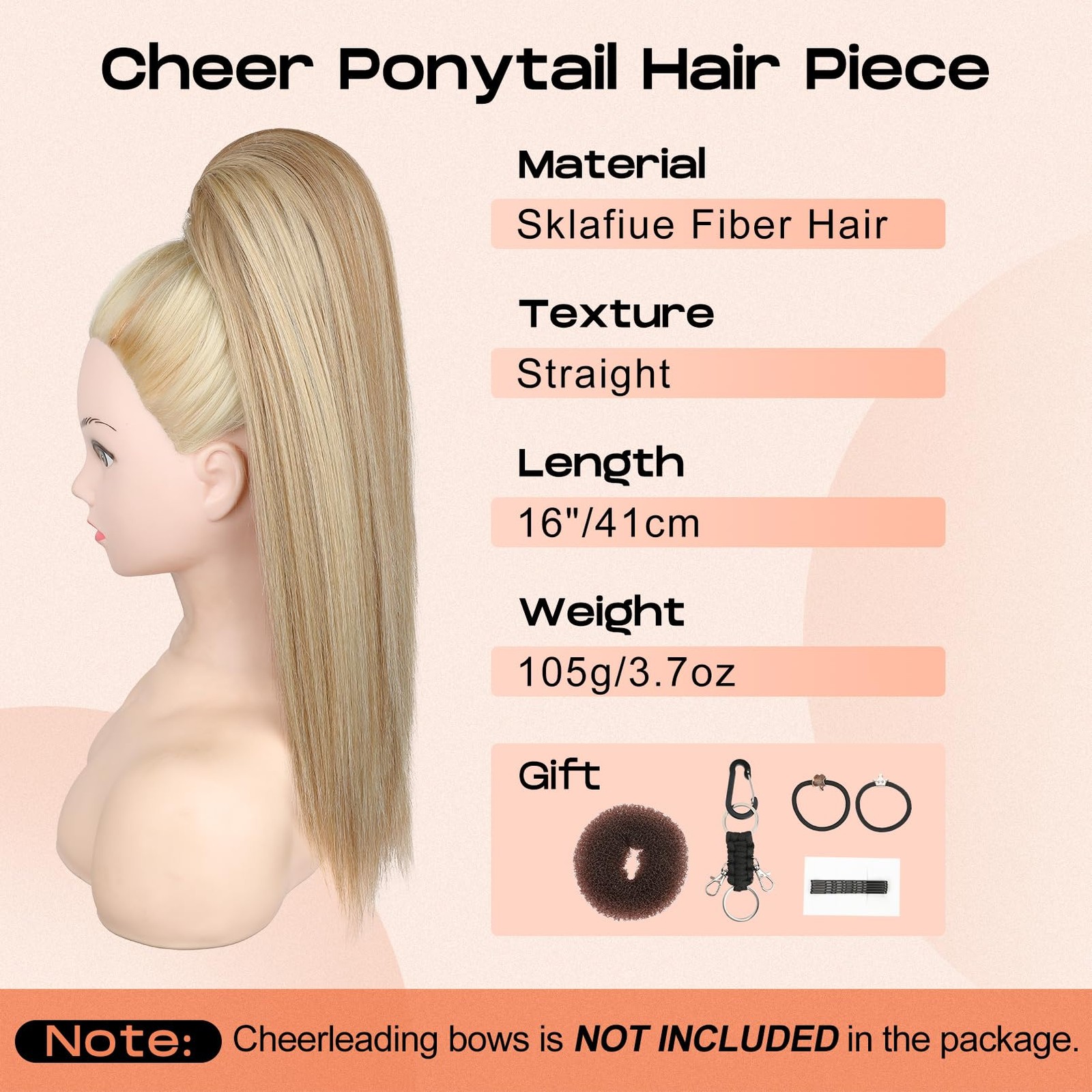 Seikea Cheer Ponytail Hair Piece 16 Straight Cheerleader Ponytail Extension For