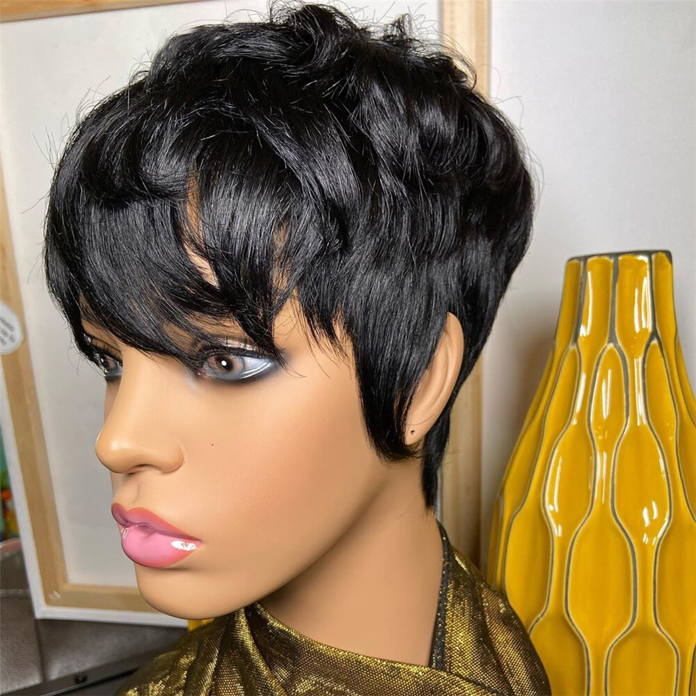 Short Bob Wig Human Hair Red Burgundy Pixie Cut Wig for Black Women Layered Cut
