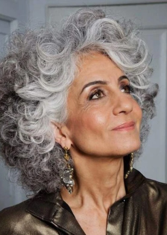Salt and Pepper Medium Layered Gray Curly Synthetic Hair Capless Wigs