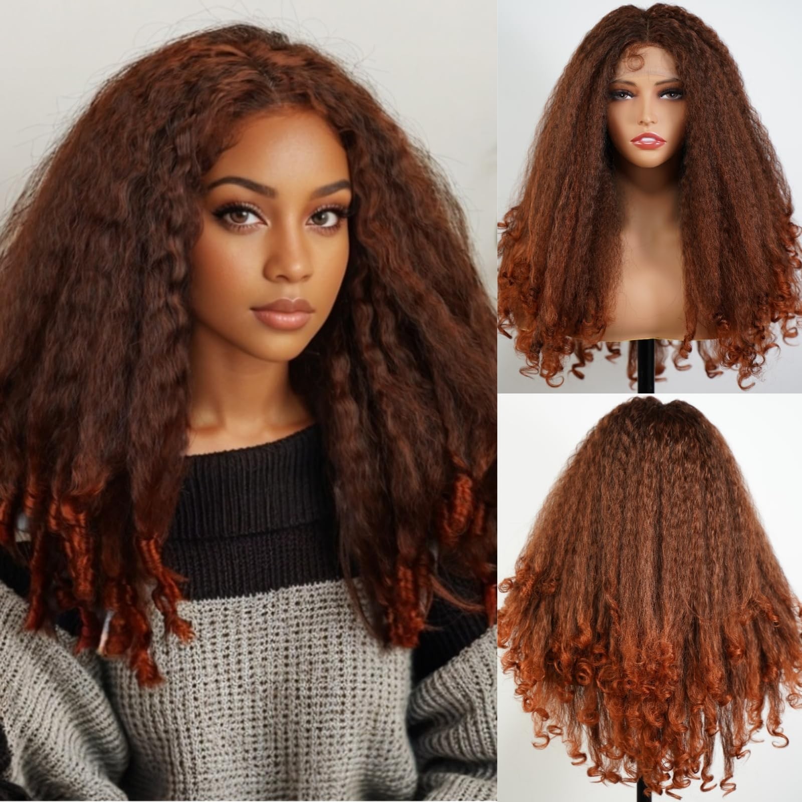 Afro Curly Lace Front Wig for Black Women Copper Red Color Natural Synthetic …