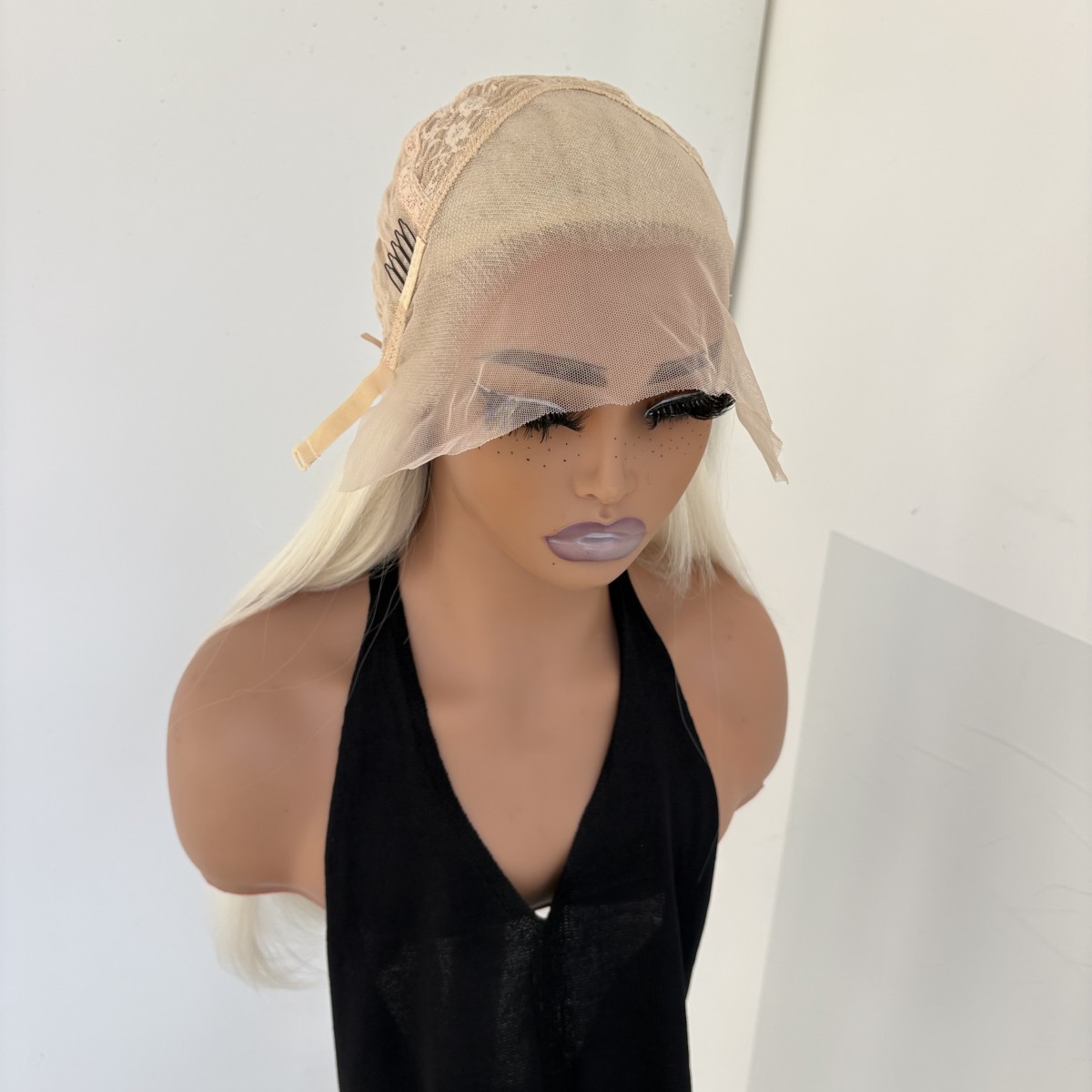Long Straight Lace Front Wig Bleach blonde Women Synthetic Hair Heat Resistant