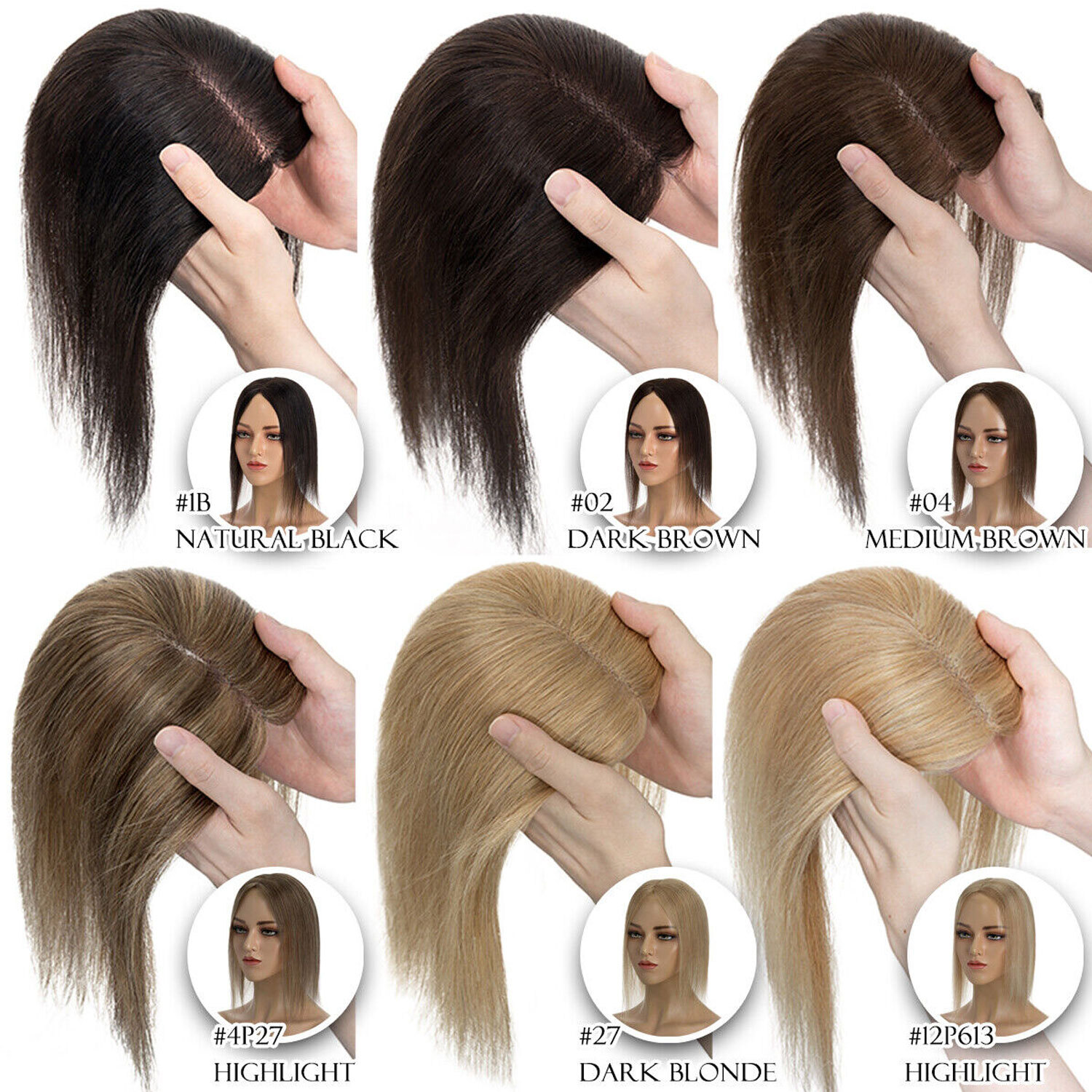 8*10in Lace 100% Real Human Hair Topper Women Clip In Part Top Toupee Hairpieces