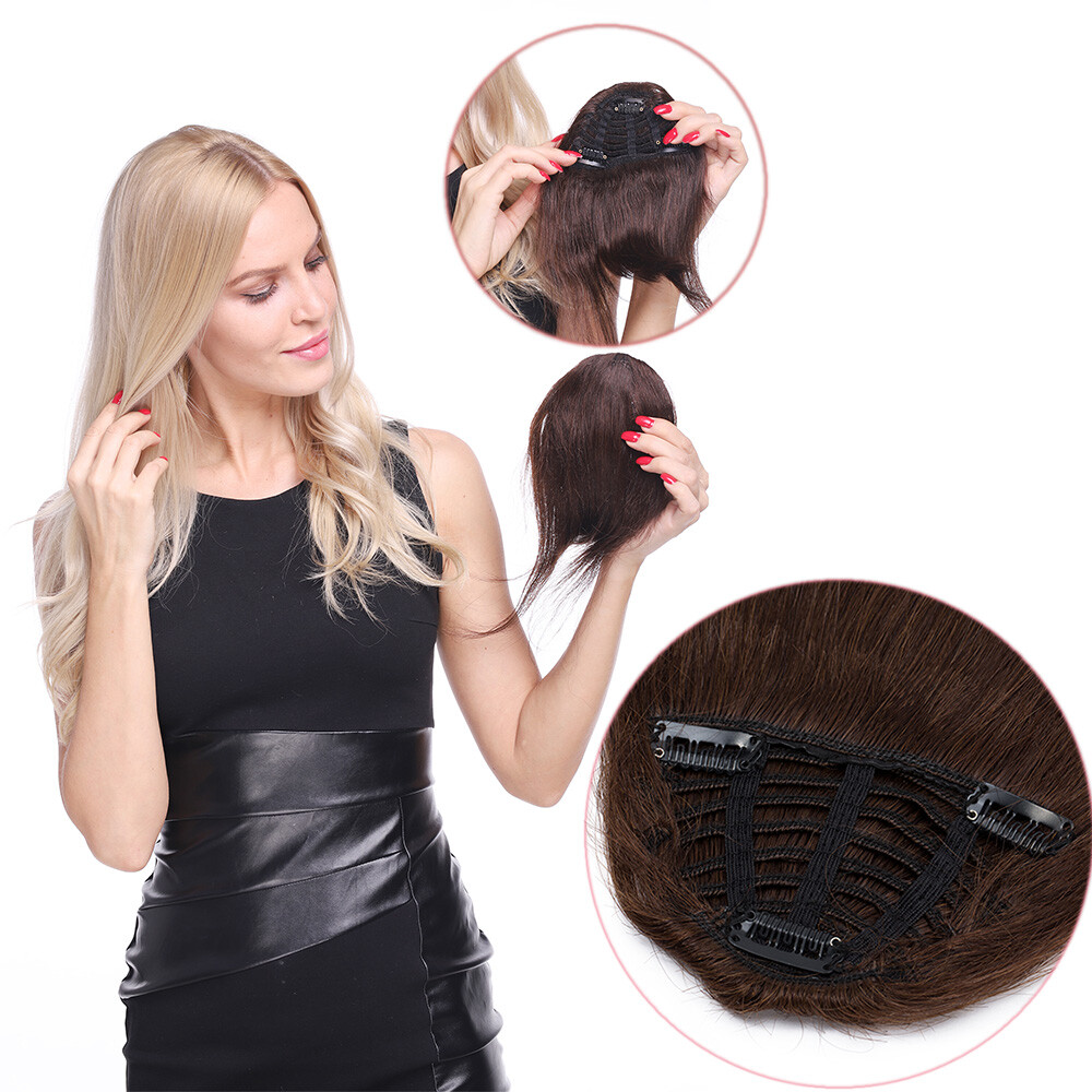 Thick Bangs 100% Remy Human Hair Extensions Clip In Fringe Black Brown Blonde US