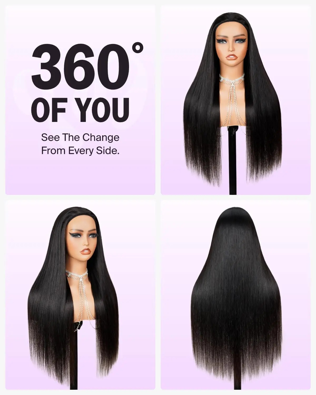 Half wig human hair straight headband wig upgrade 3-in-1half wig with drawstring