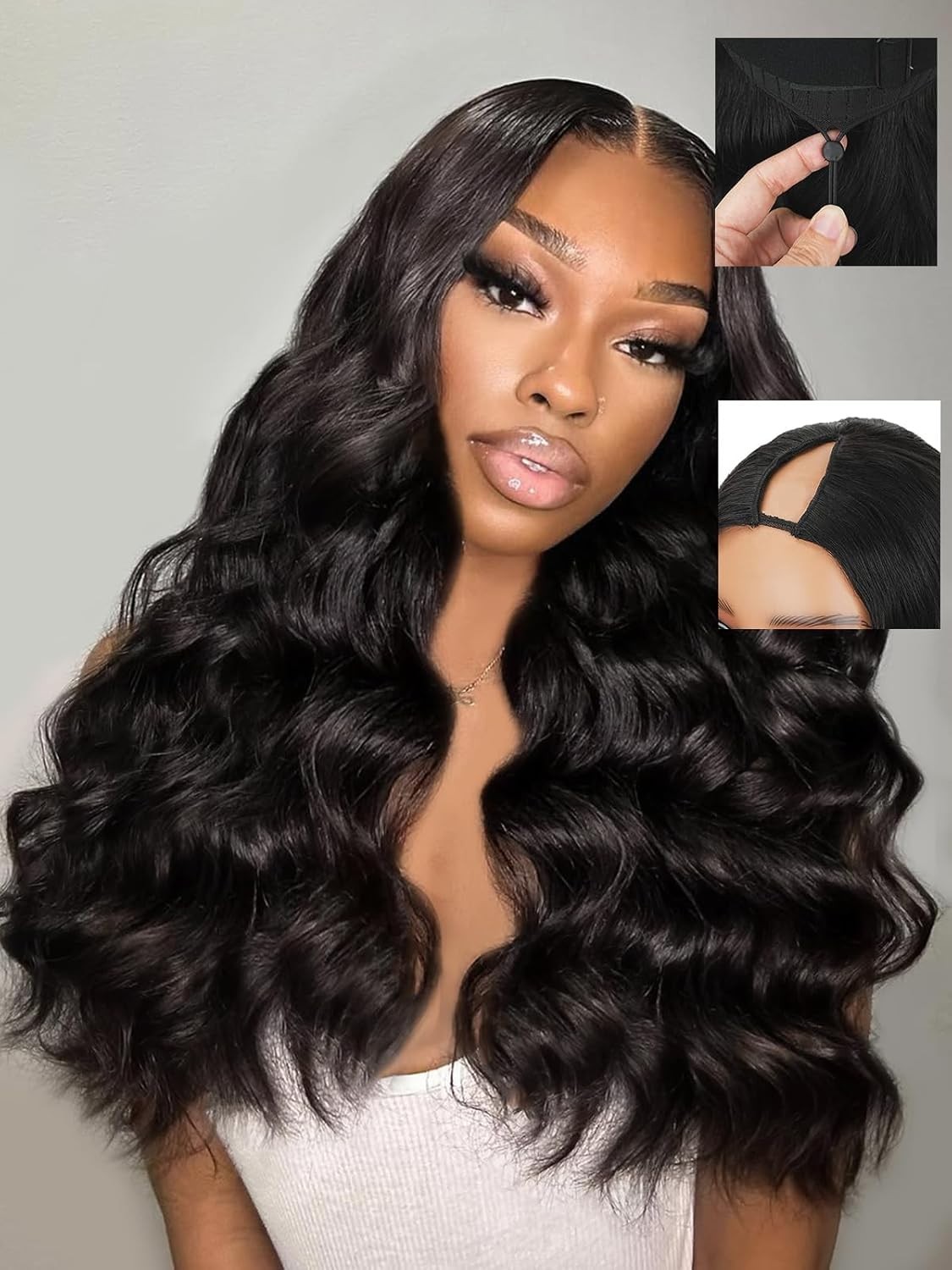 20 Inch V Part Wig Human Hair Body Wave 200% Density Clip-In Half Wig – No Glue,
