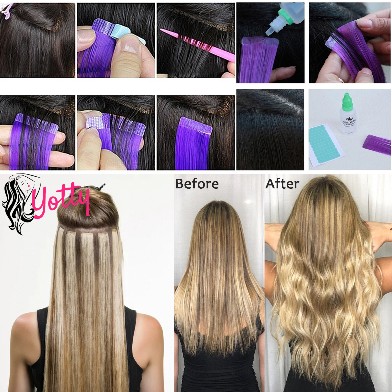 Double Sided Tape in Human Hair Extensions Invisible Skin Weft Remy Russian Hair