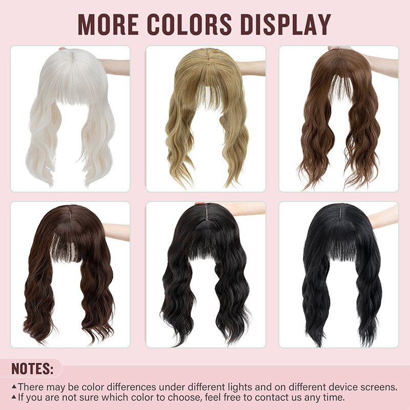 Thick Clip In Topper Hair Extensions Wavy Hairpiece With Bangs Natural as Human