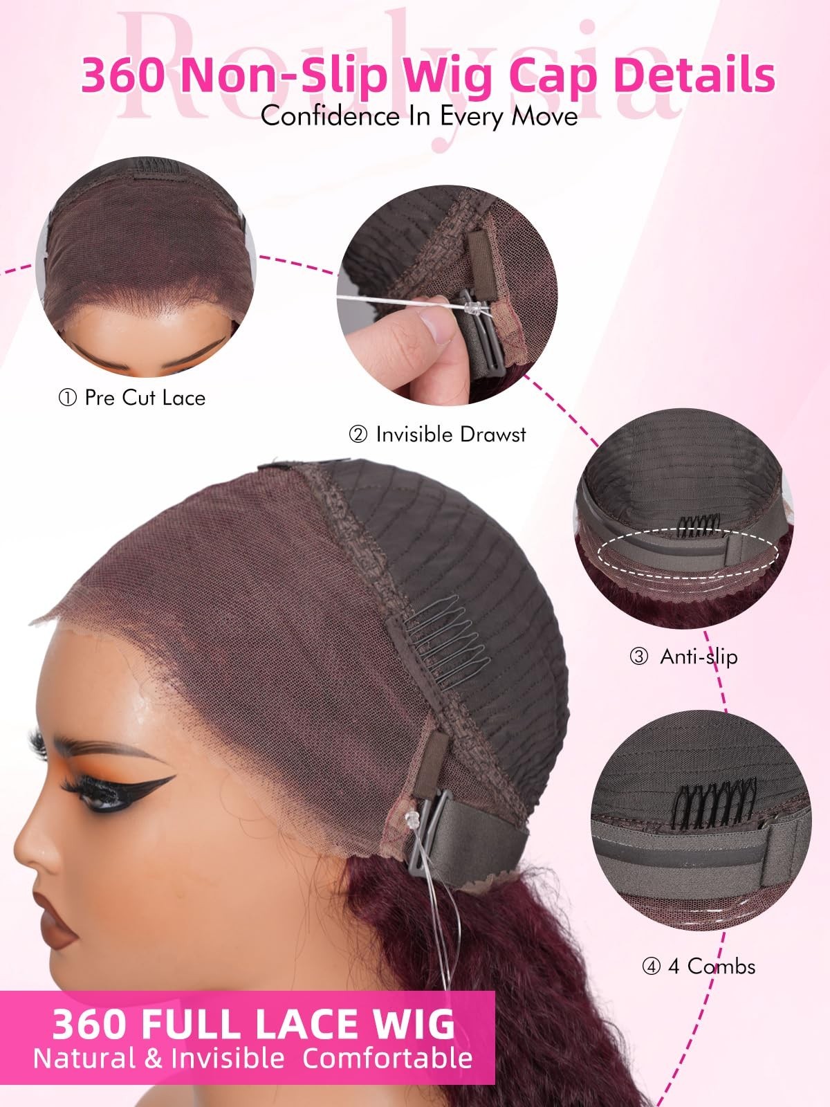 24″ Black Cherry Body Wave 360 Lace Front Wig – Human Hair, 200% Density, Gluele
