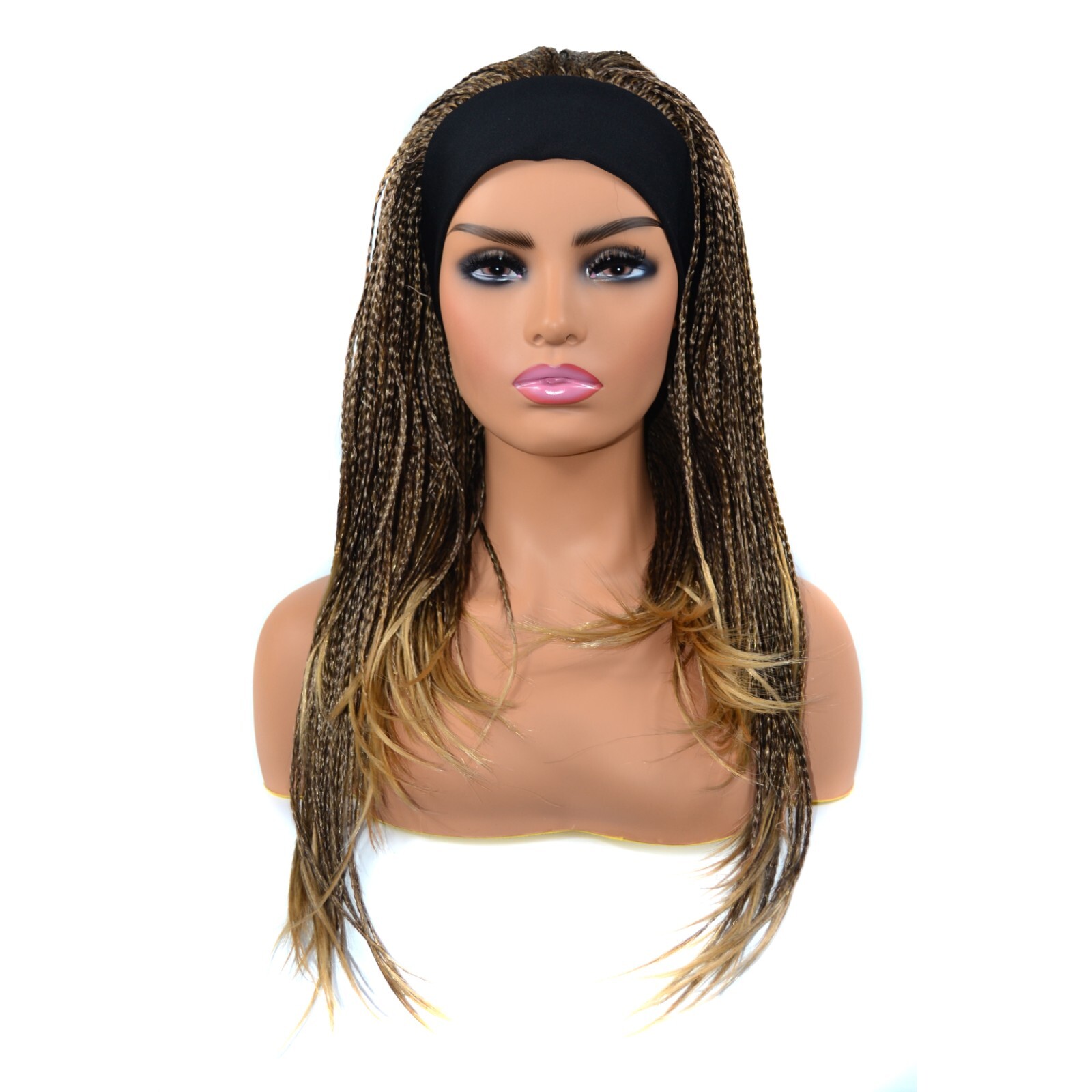 18 Inch Ombre Braided Wig with Headband Wrap Band Box Braids Wig for Black Women
