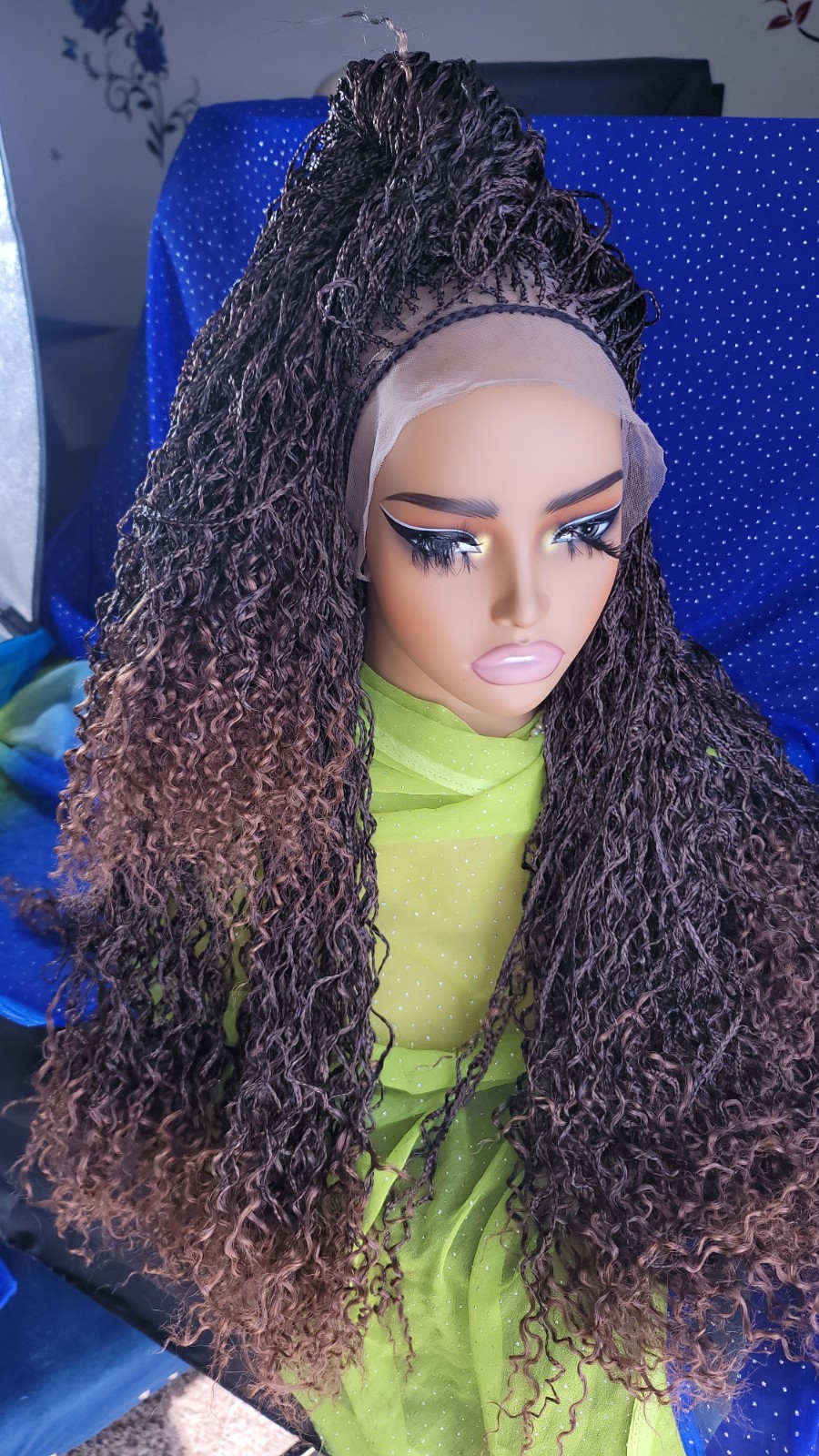 Braided Wig Micro Boho Braids 2/30 Ombre Handmade Full Lace Glueless 26″ Long