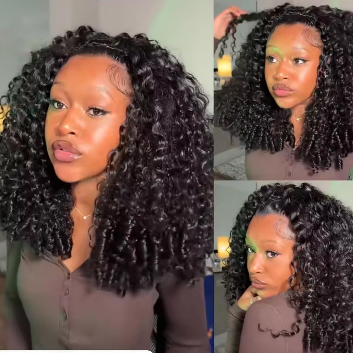 200 Density Curly Half Wig Human Hair 22″ Seamless Flip Over Glueless Wear & Go