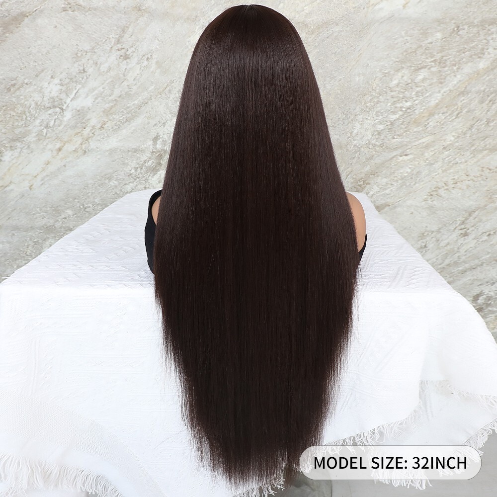 Lace Front Wig Hand Tied Long Straight #4 Dark Brown Heat Resistant Hair Natural