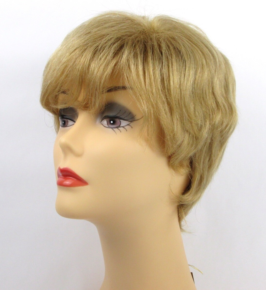 100% HUMAN HAIR WOMENS SHORT STRAIGHT SLIGHTLY WAVY WIG W/ WISPY BANGS SANDY