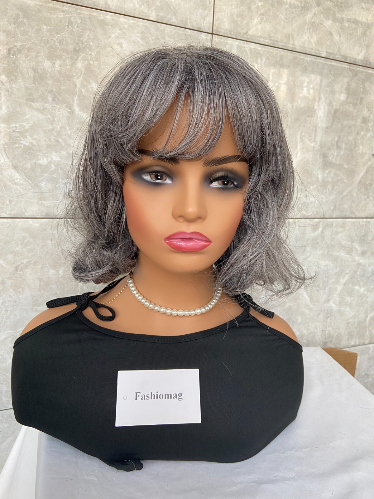 Salt and Pepper Medium Bob Wavy Gray 100% Human Hair Blend Wig Women Natural