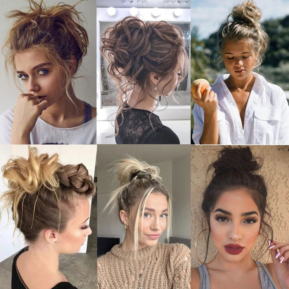 US Real Natural Thick Messy Bun Hair Piece Scrunchie Updo Curly Hair Extensions