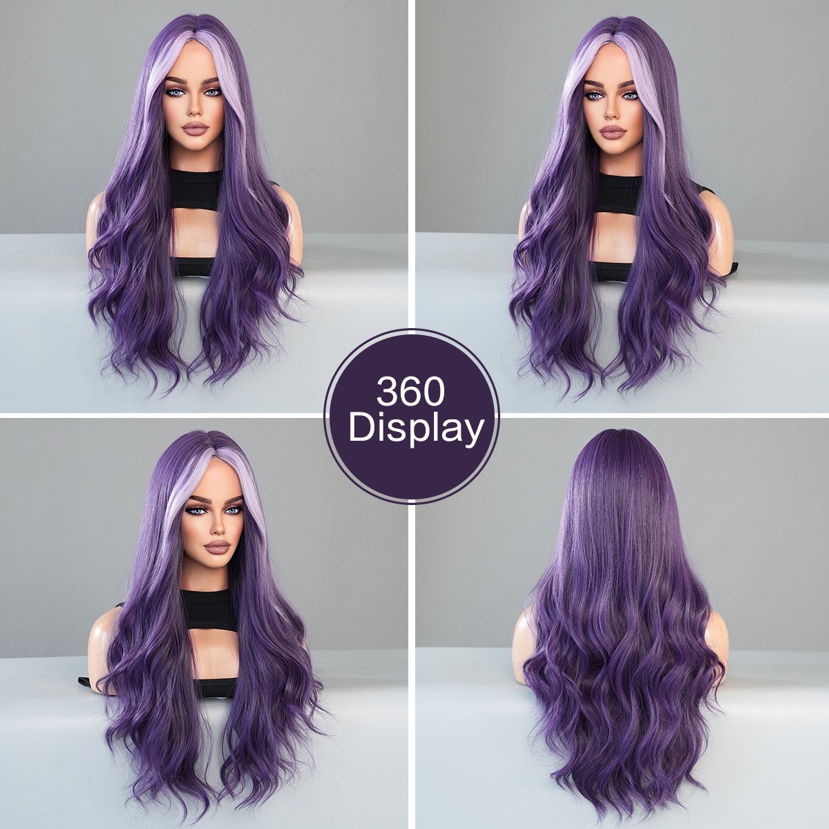 28in Purple Highlighted Pink Long Wavy Wig Heat Resistant Synthetic Cosplay