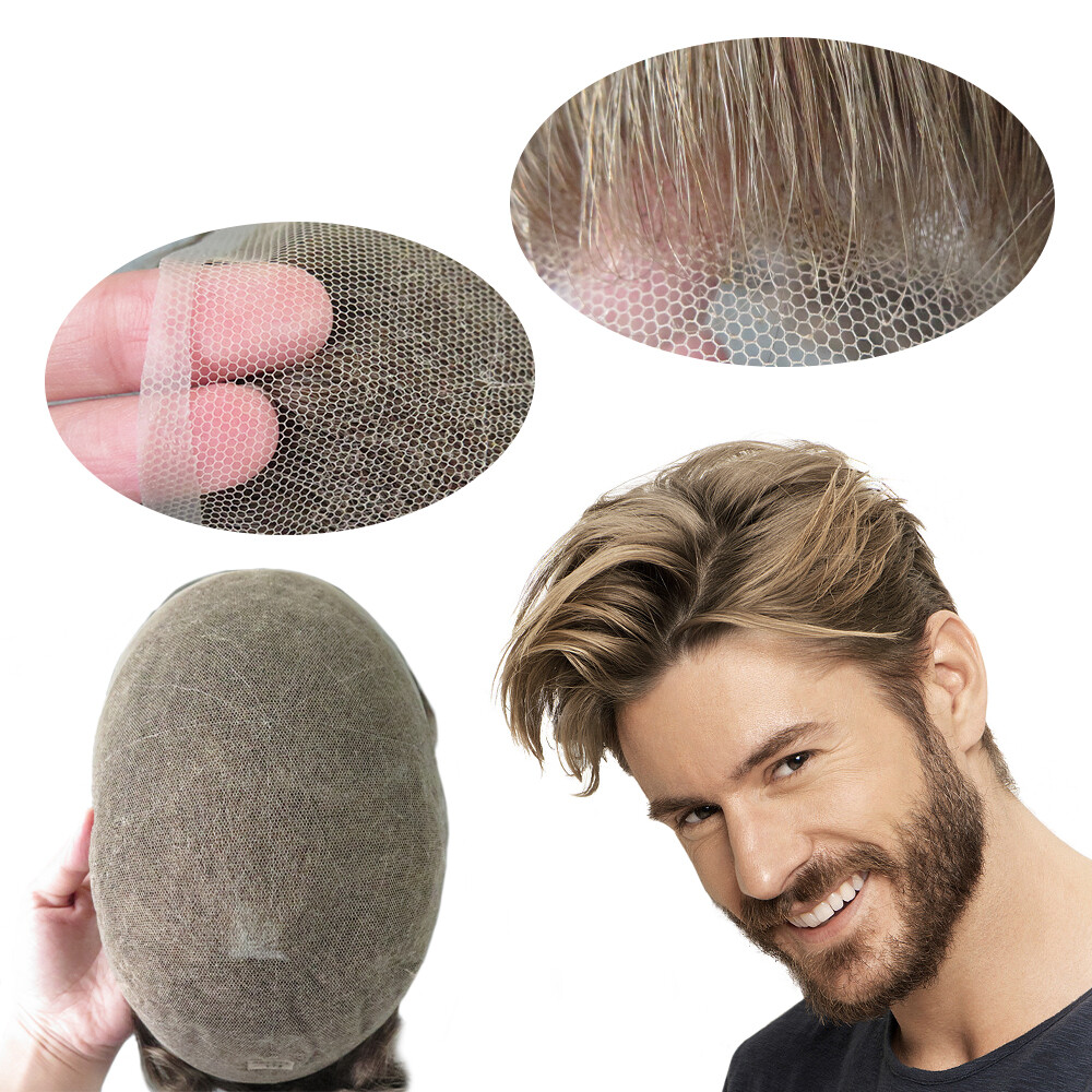 Natural Mens Toupee Human Hair Replacement System All Swiss Lace 90% Hairpieces