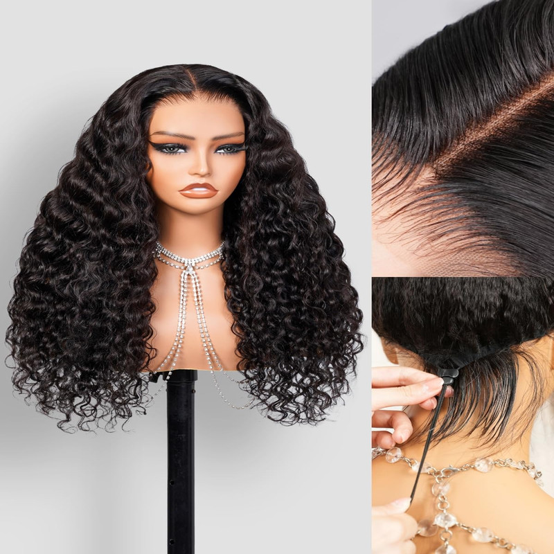 Megalook Hair 3D Water Wave Half Wig Human Hair 200 Density 3 In 1 Glueless