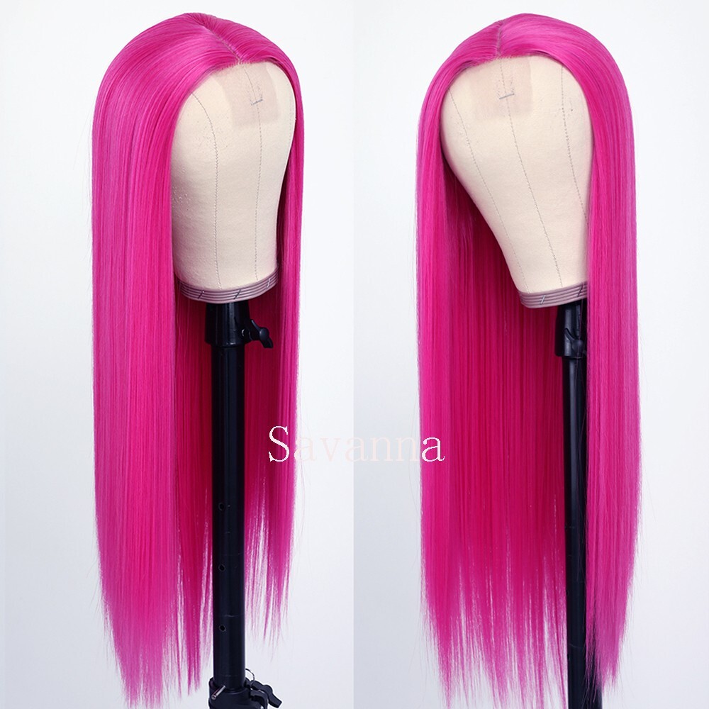 Rose Red Straight Hair Heat Resistant Synthetic Lace Front Wigs Women Party Wig