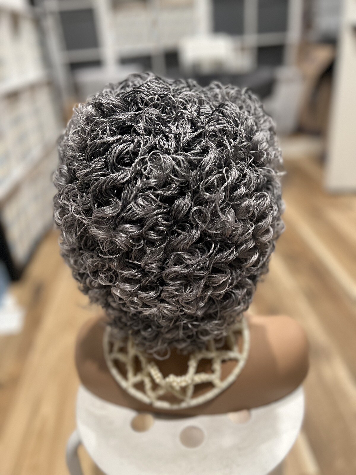 Braided Micro Twist Curly Gray Wig. Stays Curly Just As Pictures.READY TO SHIP.