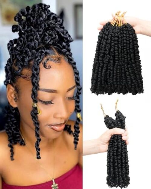 Pre-looped Passion Twist Crochet Hair Extensions,Crochet 10 Inch (Pack of 8) 1B