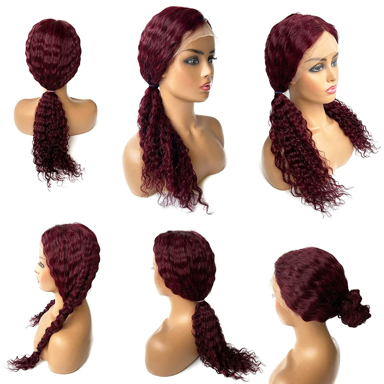 Human Hair Lace Front Wig 99j Burgundy Deep Wave 13x4x1 Lace Part Wig Remy Hair